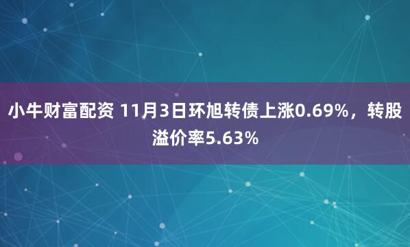 小牛财富配资 11月3日环旭转债上涨0.69%，转股溢价率5.63%