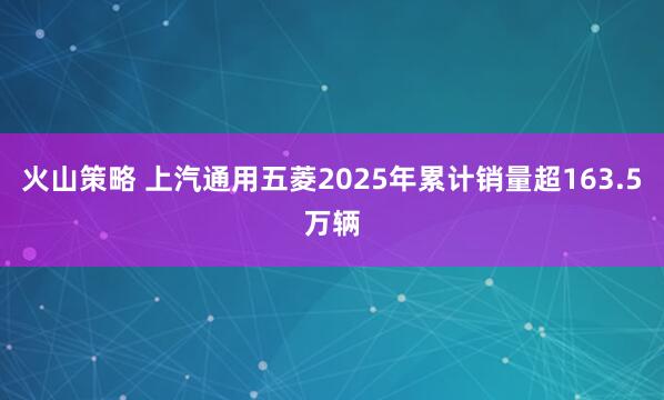 火山策略 上汽通用五菱2025年累计销量超163.5万辆